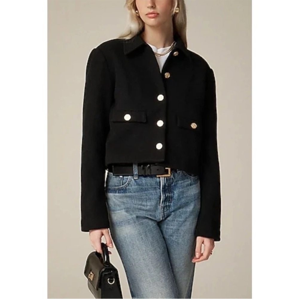 J. Crew Cropped Lady Jacket Coat Black Gold Classic Old Money Elegant Large NWT